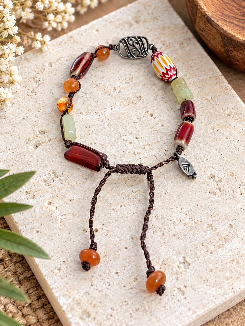 Silpada Happy Saturday Sterling Silver Aventurine Agate Quartzite Bracelet Boho